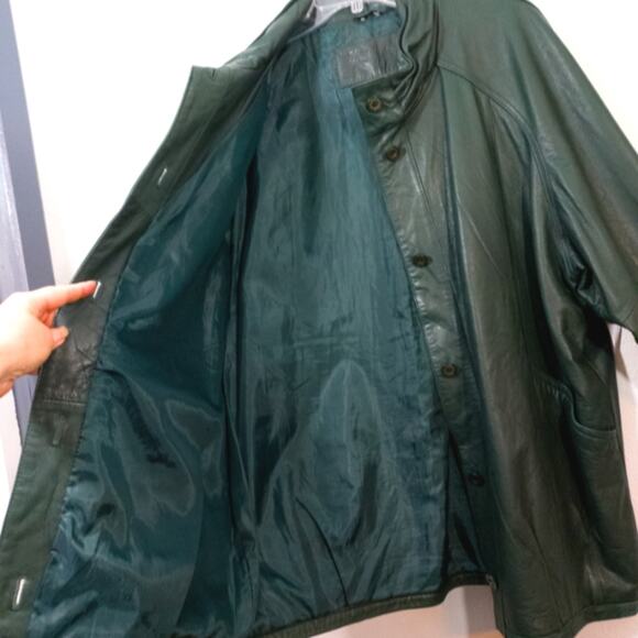 Vintage 80s forest green leather coat Jacqueline Ferrar jacket M - Picture 8 of 11